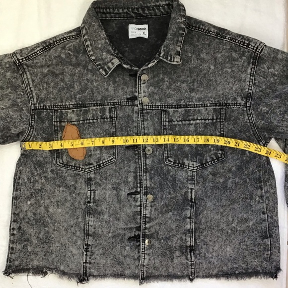 CI SONO WOMEN CUTE BLACK ACID WASH GOTH RAW HEM DEMIN STREET JACKET SIZE XL - Picture 5 of 7